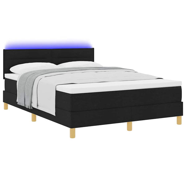 vidaXL LED Box Spring Bed with Headboard Black 160 x 200 cm Fabric