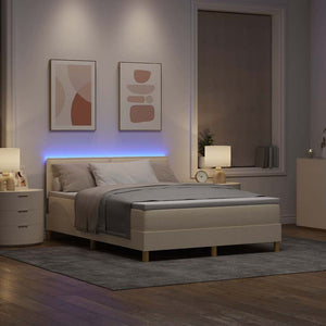 vidaXL LED Box Spring Bed with LED Strips Cream 160 x 200 cm Fabric