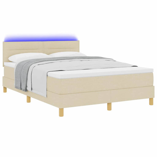 vidaXL LED Box Spring Bed with LED Strips Cream 160 x 200 cm Fabric