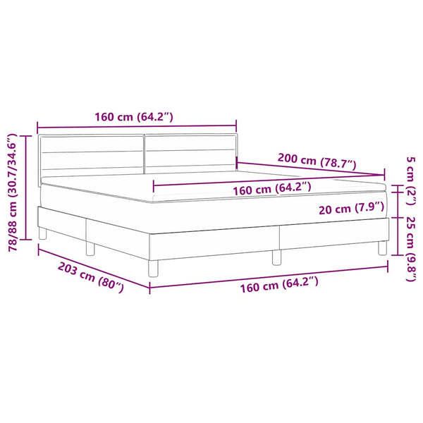 vidaXL LED Box Spring Bed with LED Strips Cream 160 x 200 cm Fabric