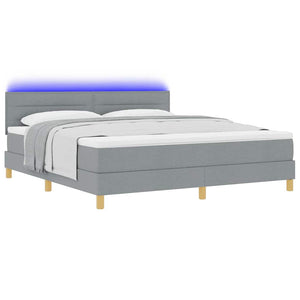 vidaXL LED Box Spring Bed with Cushions Light Grey 180 x 200 cm Fabric