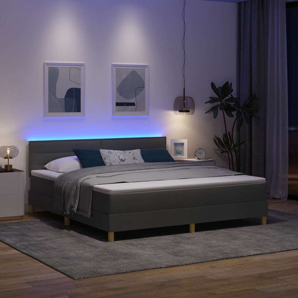 vidaXL LED Box Spring Bed with Headboard Dark Gray 180 x 200 cm Fabric