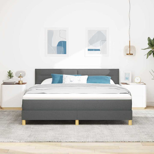 vidaXL LED Box Spring Bed with Headboard Dark Gray 180 x 200 cm Fabric