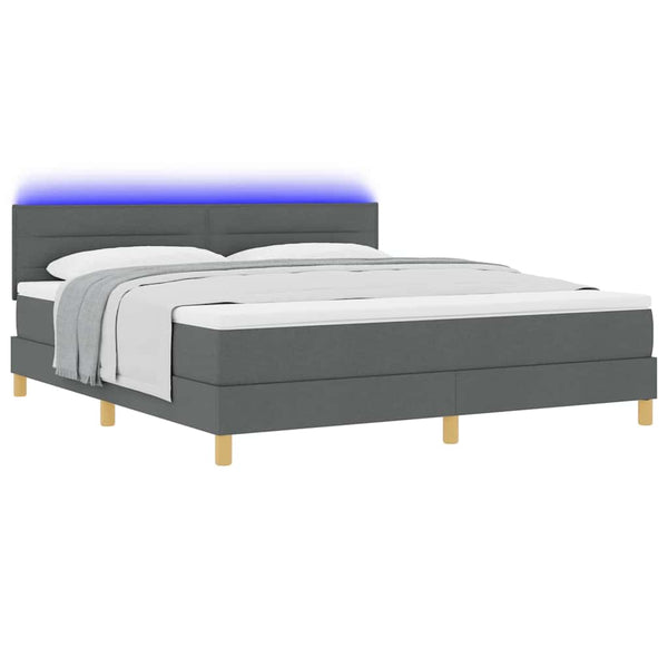 vidaXL LED Box Spring Bed with Headboard Dark Gray 180 x 200 cm Fabric