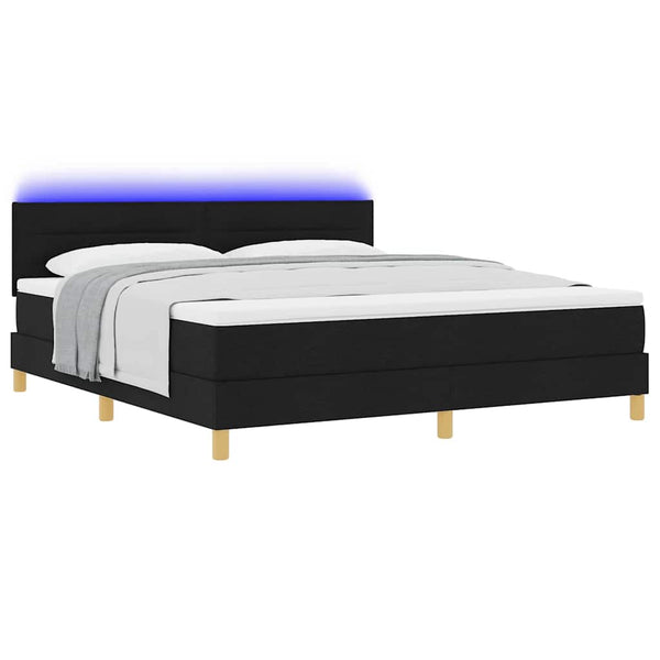 vidaXL LED Box Spring Bed with Headboard Black 180 x 200 cm Fabric