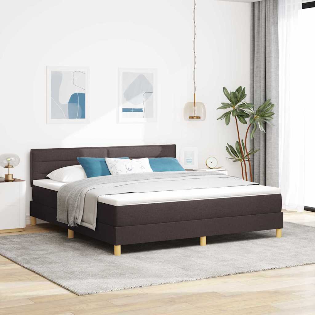 vidaXL LED Box Spring Bed with Headboard Dark Brown 180 x 200 cm Fabric