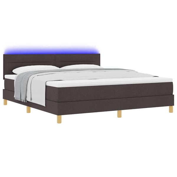 vidaXL LED Box Spring Bed with Headboard Dark Brown 180 x 200 cm Fabric