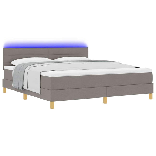 vidaXL LED Box Spring Bed with LED Strips Taupe 180 x 200 cm Fabric