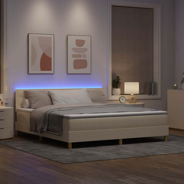 vidaXL LED Box Spring Bed with LED Strips Cream 180 x 200 cm Fabric