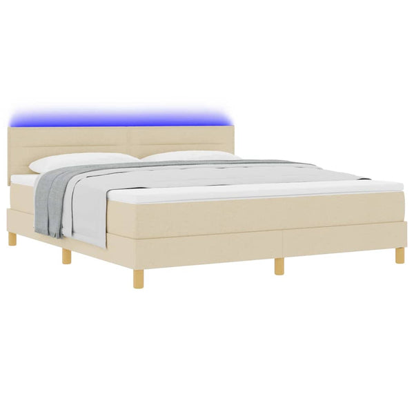 vidaXL LED Box Spring Bed with LED Strips Cream 180 x 200 cm Fabric