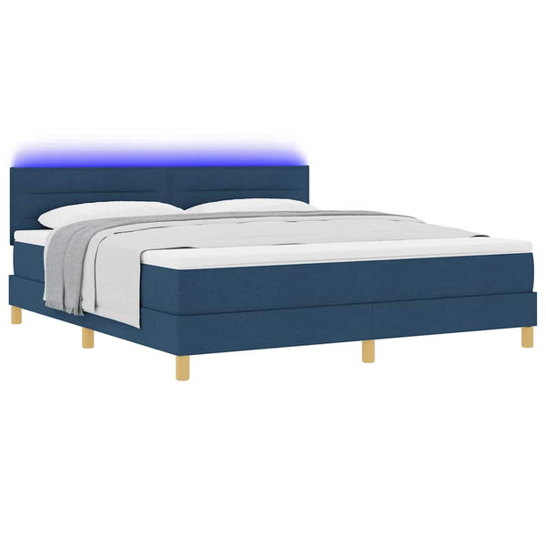 vidaXL LED Box Spring Bed with LED Light Strips Blue 180 x 200 cm Fabric