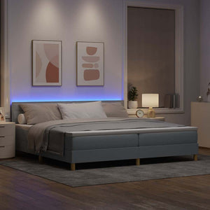vidaXL LED Box Spring Bed with Headboard Light Gray 200 x 200 cm Fabric