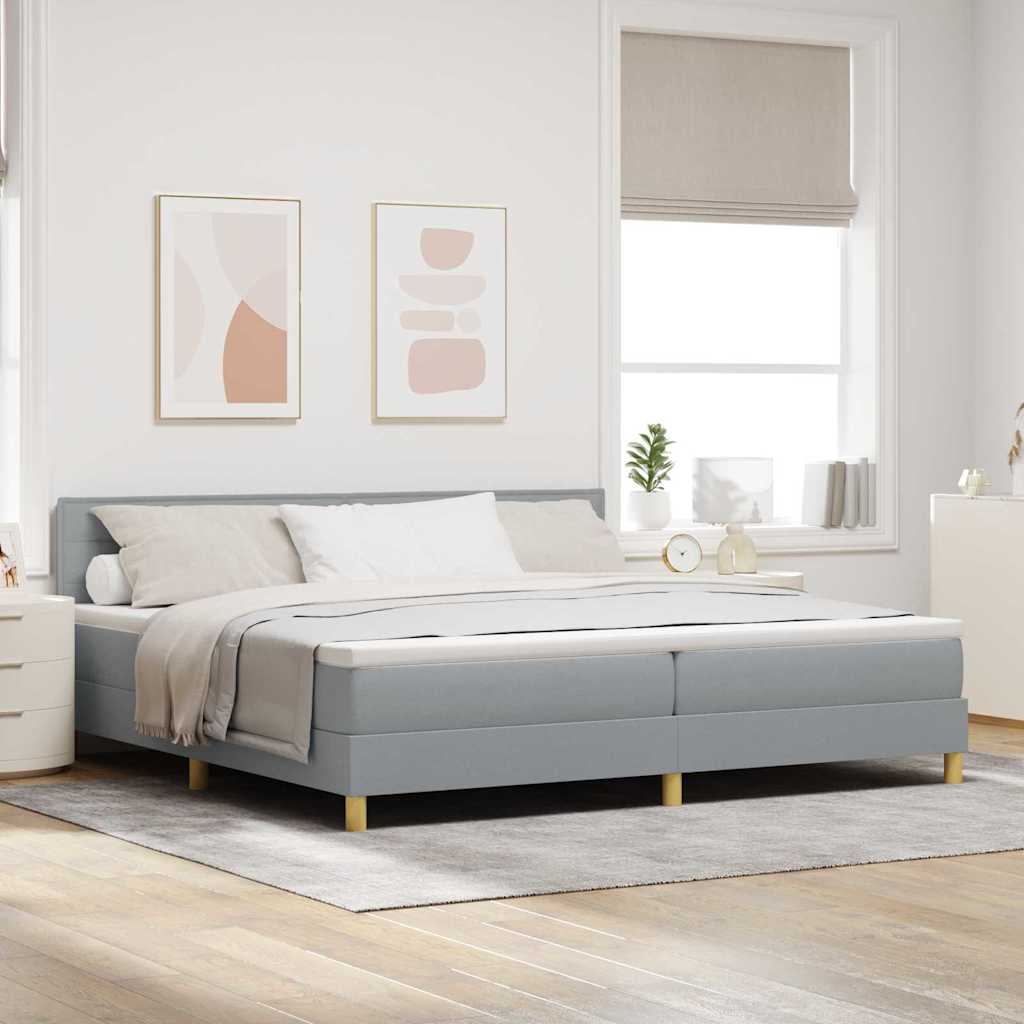 vidaXL LED Box Spring Bed with Headboard Light Gray 200 x 200 cm Fabric