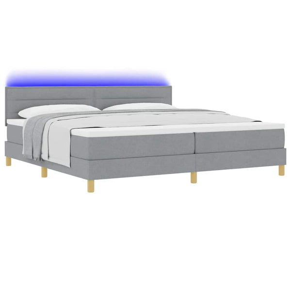 vidaXL LED Box Spring Bed with Headboard Light Gray 200 x 200 cm Fabric
