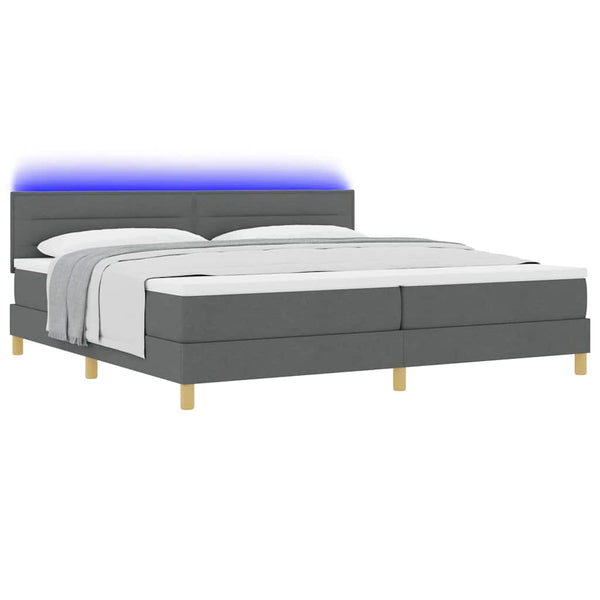 vidaXL LED Box Spring Bed with Headboard Dark Gray 200 x 200 cm Fabric