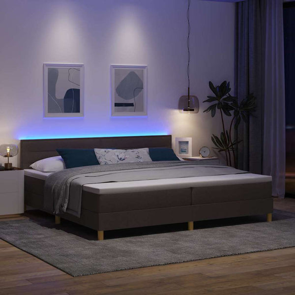 vidaXL LED Box Spring Bed with Headboard Dark Brown 200 x 200 cm Fabric