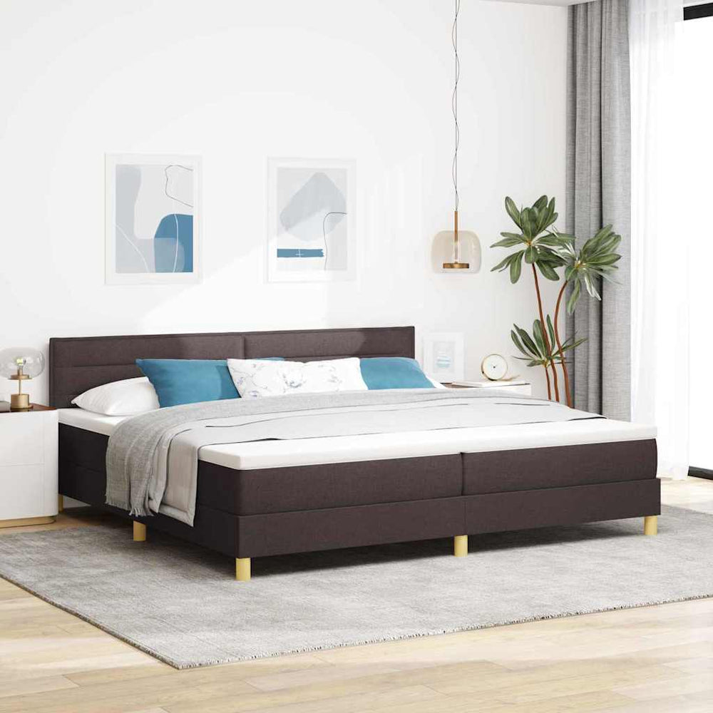 vidaXL LED Box Spring Bed with Headboard Dark Brown 200 x 200 cm Fabric