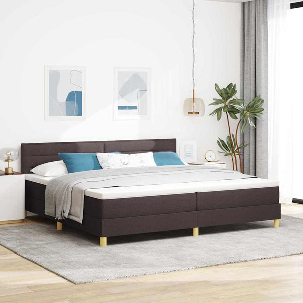 vidaXL LED Box Spring Bed with Headboard Dark Brown 200 x 200 cm Fabric