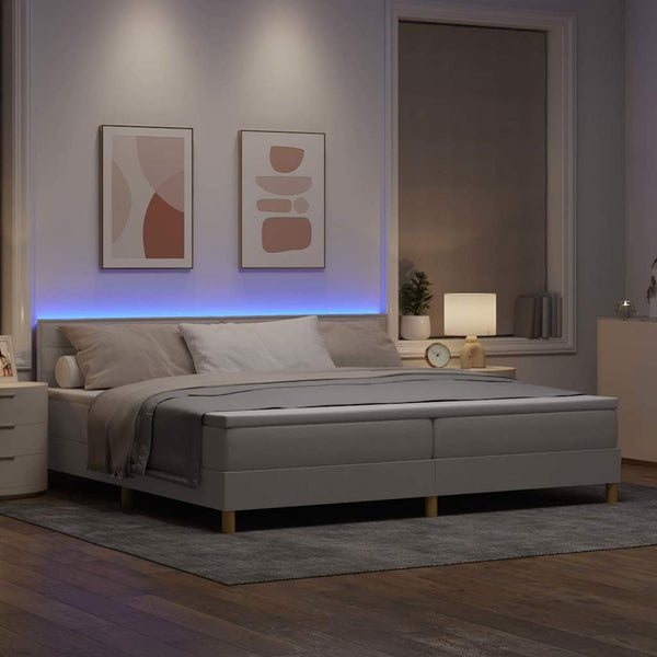 vidaXL LED Box Spring Bed with LED Light Strips Taupe 200 x 200 cm Fabric