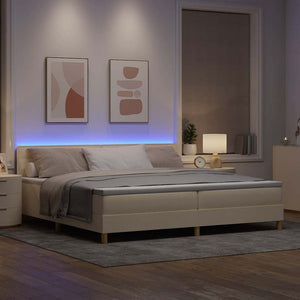 vidaXL LED Box Spring Bed with LED Strips Cream 200 x 200 cm Fabric
