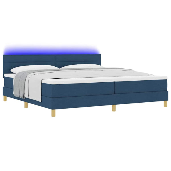 vidaXL LED Box Spring Bed with LED Strips Blue 200 x 200 cm Fabric