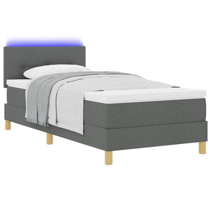 vidaXL LED Box Spring Bed with Headboard Dark Grey 80 x 200 cm Fabric