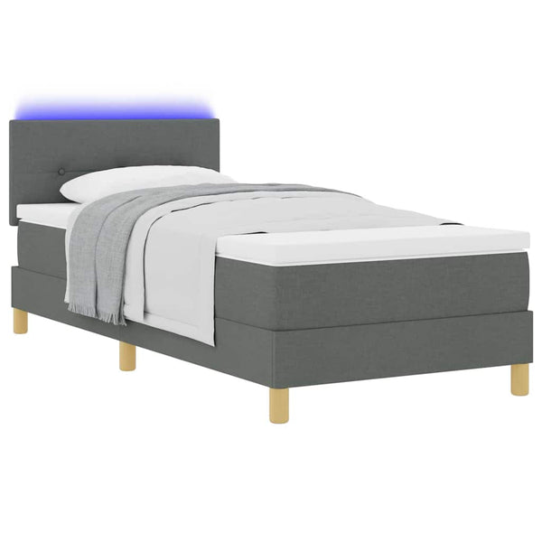 vidaXL LED Box Spring Bed with Headboard Dark Grey 80 x 200 cm Fabric