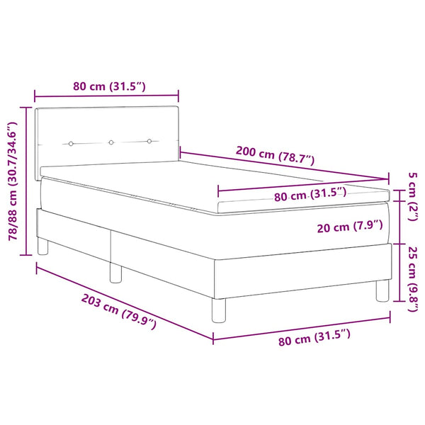 vidaXL LED Box Spring Bed with Headboard Dark Grey 80 x 200 cm Fabric