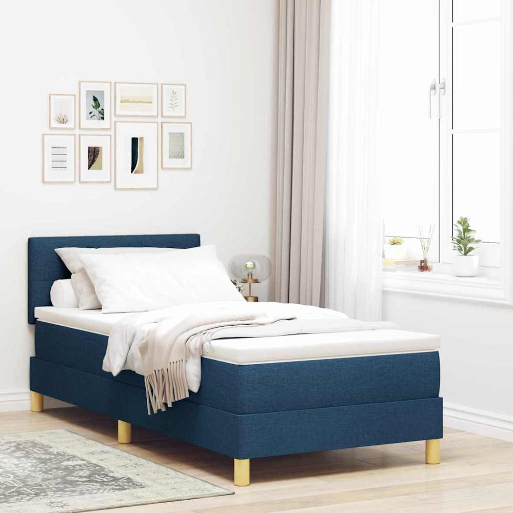 vidaXL LED Box Spring Bed with Pillows Blue 80 x 200 cm Fabric