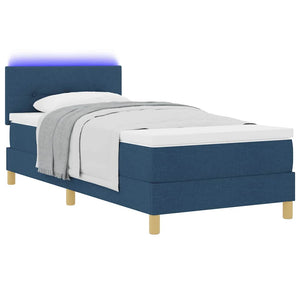 vidaXL LED Box Spring Bed with Pillows Blue 80 x 200 cm Fabric