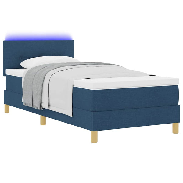 vidaXL LED Box Spring Bed with Pillows Blue 80 x 200 cm Fabric