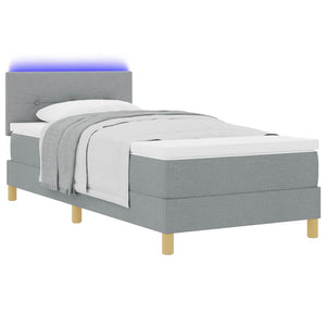 vidaXL LED Box Spring Bed with Cushions Light Gray 100 x 200 cm Fabric