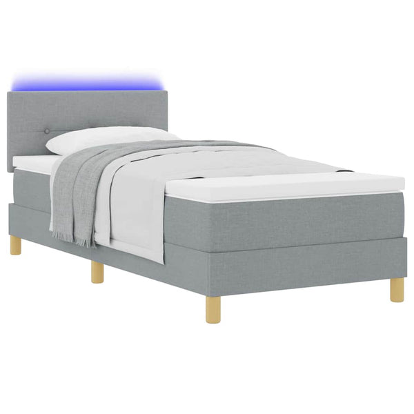 vidaXL LED Box Spring Bed with Cushions Light Gray 100 x 200 cm Fabric