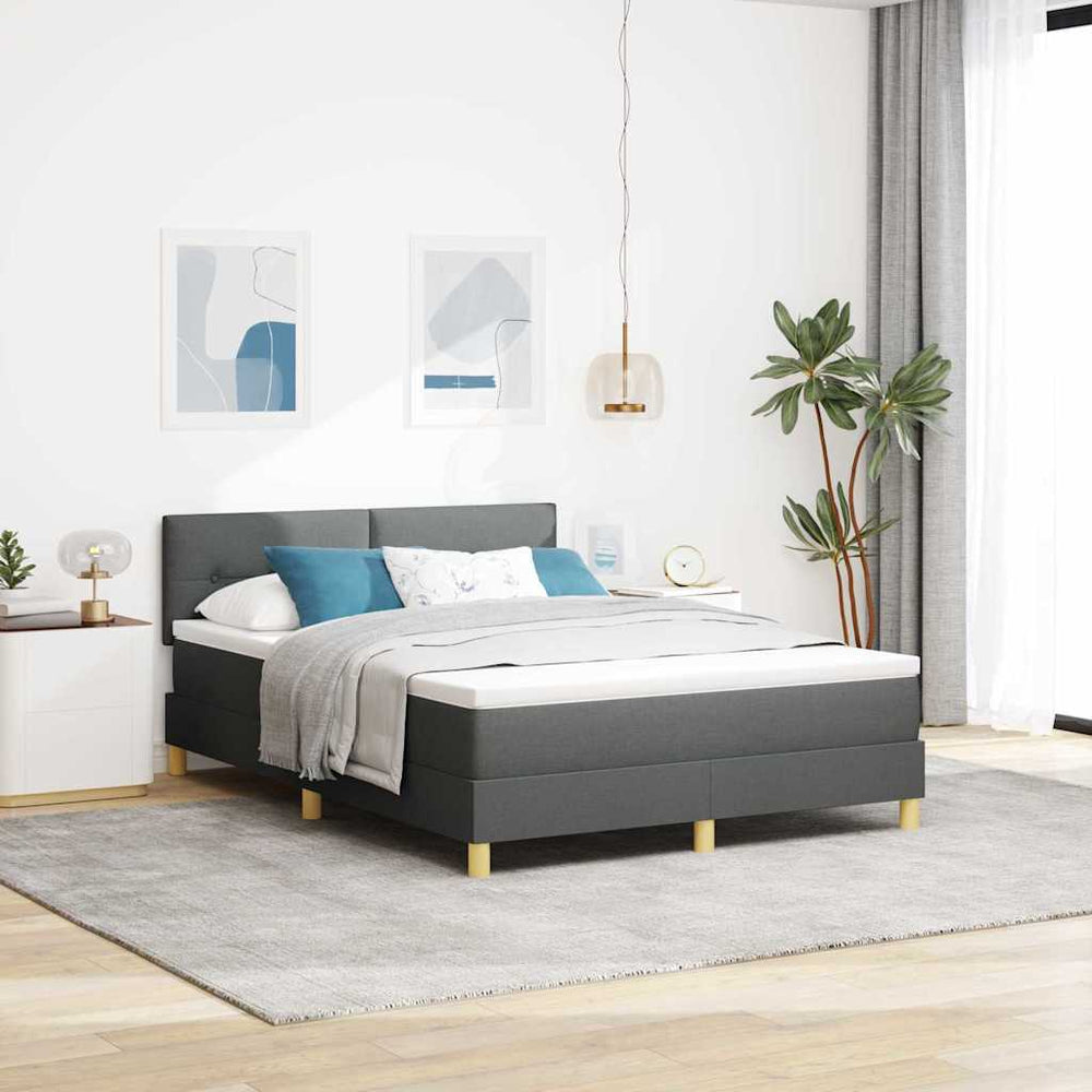 vidaXL LED Box Spring Bed with Cushions Dark Grey 140 x 190 cm Fabric