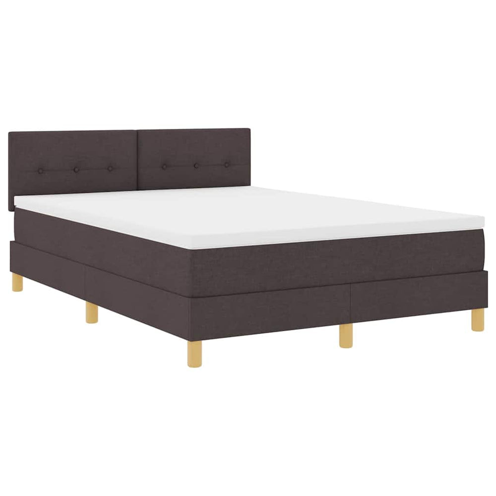 vidaXL LED Box Spring Bed with Pillows Dark Brown 140 x 200 cm Fabric