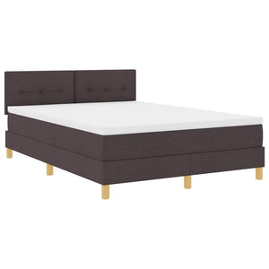 vidaXL LED Box Spring Bed with Pillows Dark Brown 140 x 200 cm Fabric