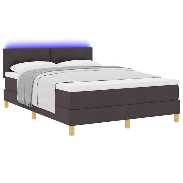 vidaXL LED Box Spring Bed with Pillows Dark Brown 140 x 200 cm Fabric