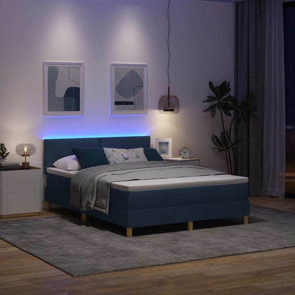 vidaXL LED Box Spring Bed with LED Strips Blue 140 x 200 cm Fabric