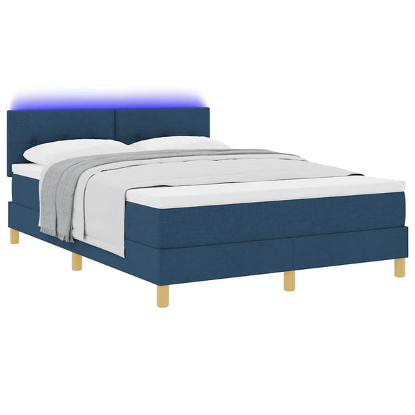 vidaXL LED Box Spring Bed with LED Strips Blue 140 x 200 cm Fabric