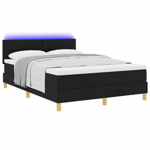 vidaXL LED Box Spring Bed with Cushions Black 160 x 200 cm Fabric