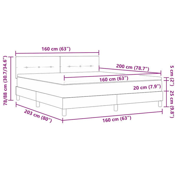 vidaXL LED Box Spring Bed with Cushions Black 160 x 200 cm Fabric