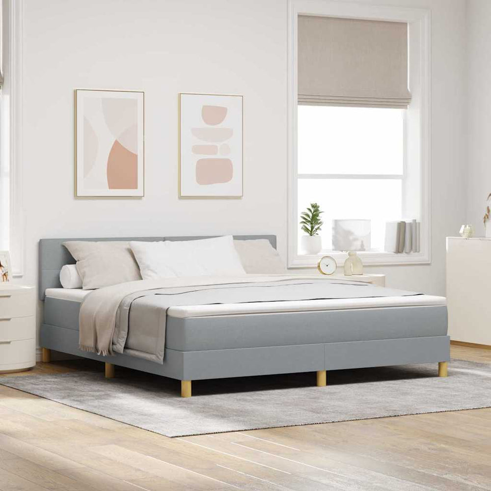vidaXL LED Box Spring Bed with Headboard Light Gray 180 x 200 cm Fabric