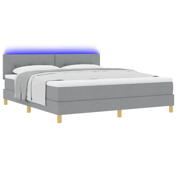 vidaXL LED Box Spring Bed with Headboard Light Gray 180 x 200 cm Fabric