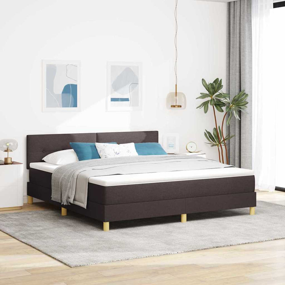 vidaXL LED Box Spring Bed with Pillows Dark Brown 180 x 200 cm Fabric