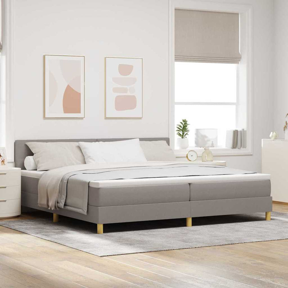 vidaXL LED Box Spring Bed with Pillows Taupe 200 x 200 cm Fabric