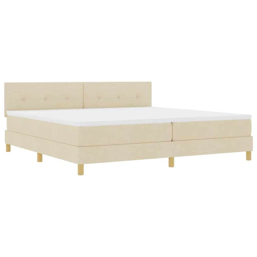 vidaXL LED Box Spring Bed with Pillows Cream 200 x 200 cm Fabric