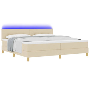vidaXL LED Box Spring Bed with Pillows Cream 200 x 200 cm Fabric