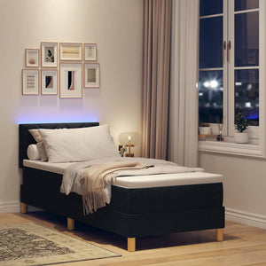 vidaXL LED Box Spring Bed with Cushions Black 80 x 200 cm Fabric
