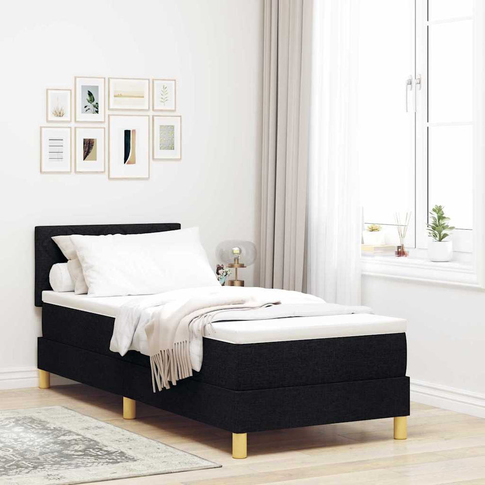 vidaXL LED Box Spring Bed with Cushions Black 80 x 200 cm Fabric