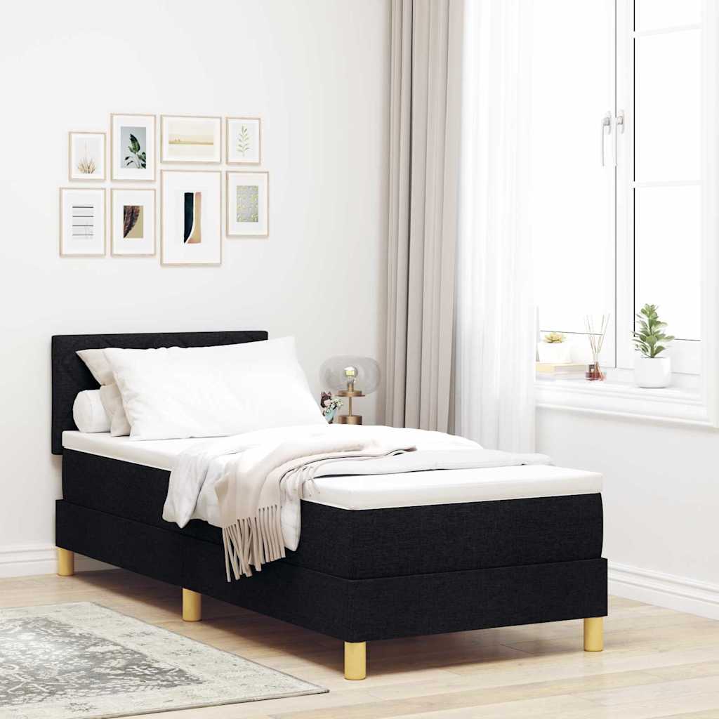 vidaXL LED Box Spring Bed with Cushions Black 80 x 200 cm Fabric
